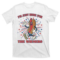 Funny 4th Of July Im Just Here For The Wieners Retro Cartoon Hotdog T-Shirt