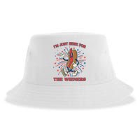 Funny 4th Of July Im Just Here For The Wieners Retro Cartoon Hotdog Sustainable Bucket Hat
