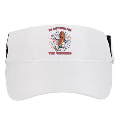 Funny 4th Of July Im Just Here For The Wieners Retro Cartoon Hotdog Adult Drive Performance Visor