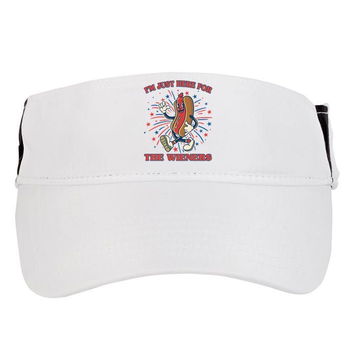 Funny 4th Of July Im Just Here For The Wieners Retro Cartoon Hotdog Adult Drive Performance Visor