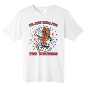 Funny 4th Of July Im Just Here For The Wieners Retro Cartoon Hotdog Tall Fusion ChromaSoft Performance T-Shirt