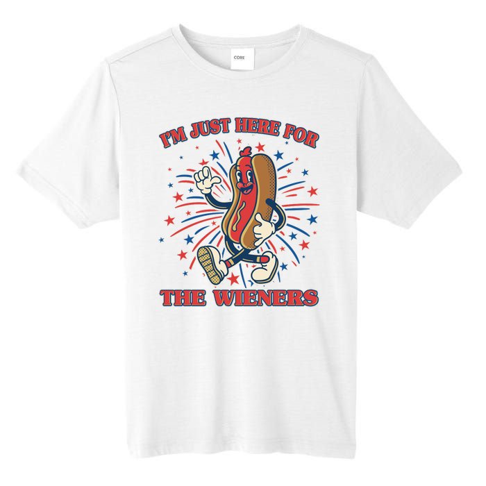 Funny 4th Of July Im Just Here For The Wieners Retro Cartoon Hotdog Tall Fusion ChromaSoft Performance T-Shirt