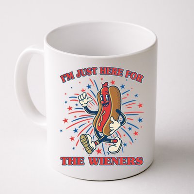 Funny 4th Of July Im Just Here For The Wieners Retro Cartoon Hotdog Mug