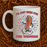 Funny 4th Of July Im Just Here For The Wieners Retro Cartoon Hotdog Mug