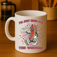 Funny 4th Of July Im Just Here For The Wieners Retro Cartoon Hotdog Mug