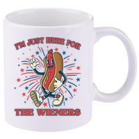 Funny 4th Of July Im Just Here For The Wieners Retro Cartoon Hotdog 11oz C Handle Ceramic Mug