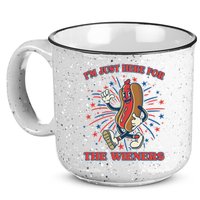 Funny 4th Of July Im Just Here For The Wieners Retro Cartoon Hotdog 15oz Campfire Ceramic Mug