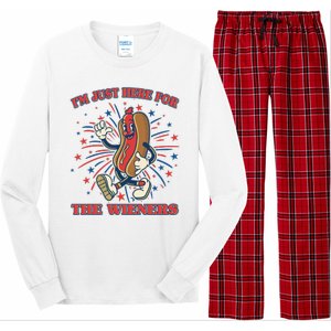 Funny 4th Of July Im Just Here For The Wieners Retro Cartoon Hotdog Long Sleeve Pajama Set