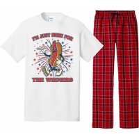 Funny 4th Of July Im Just Here For The Wieners Retro Cartoon Hotdog Pajama Set