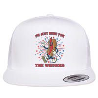 Funny 4th Of July Im Just Here For The Wieners Retro Cartoon Hotdog Flat Bill Trucker Hat