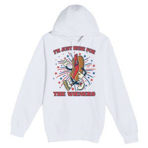 Funny 4th Of July Im Just Here For The Wieners Retro Cartoon Hotdog Premium Pullover Hoodie