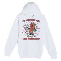 Funny 4th Of July Im Just Here For The Wieners Retro Cartoon Hotdog Premium Pullover Hoodie