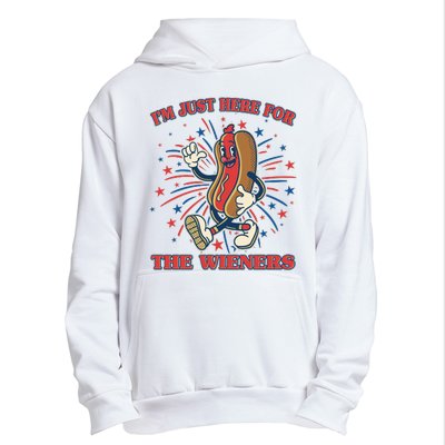 Funny 4th Of July Im Just Here For The Wieners Retro Cartoon Hotdog Urban Pullover Hoodie