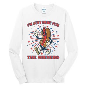 Funny 4th Of July Im Just Here For The Wieners Retro Cartoon Hotdog Tall Long Sleeve T-Shirt