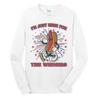 Funny 4th Of July Im Just Here For The Wieners Retro Cartoon Hotdog Tall Long Sleeve T-Shirt