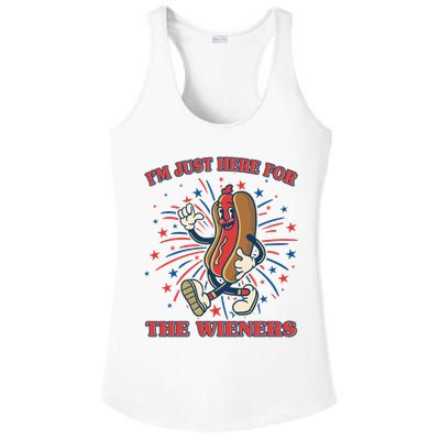 Funny 4th Of July Im Just Here For The Wieners Retro Cartoon Hotdog Ladies PosiCharge Competitor Racerback Tank