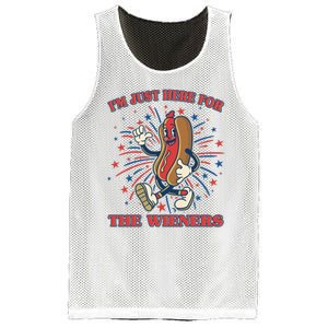 Funny 4th Of July Im Just Here For The Wieners Retro Cartoon Hotdog Mesh Reversible Basketball Jersey Tank