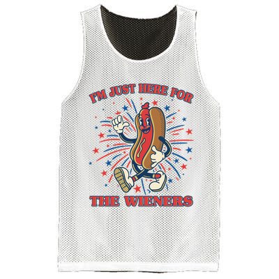 Funny 4th Of July Im Just Here For The Wieners Retro Cartoon Hotdog Mesh Reversible Basketball Jersey Tank