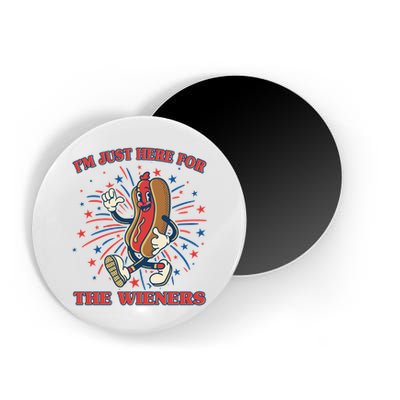 Funny 4th Of July Im Just Here For The Wieners Retro Cartoon Hotdog Magnet
