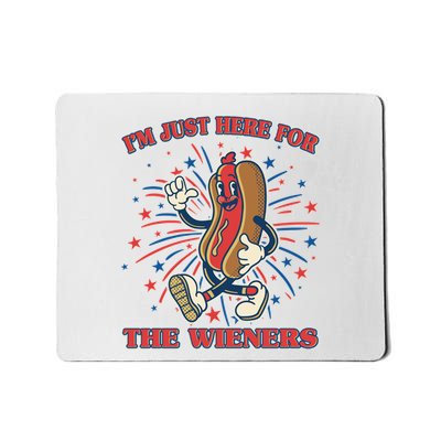 Funny 4th Of July Im Just Here For The Wieners Retro Cartoon Hotdog Mousepad