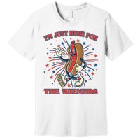 Funny 4th Of July Im Just Here For The Wieners Retro Cartoon Hotdog Premium T-Shirt