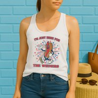 Funny 4th Of July Im Just Here For The Wieners Retro Cartoon Hotdog Womens Tank Top