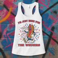 Funny 4th Of July Im Just Here For The Wieners Retro Cartoon Hotdog Womens Tank Top