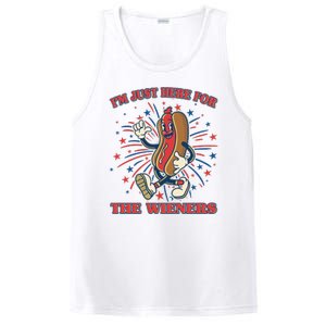 Funny 4th Of July Im Just Here For The Wieners Retro Cartoon Hotdog PosiCharge Competitor Tank