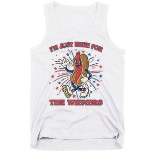 Funny 4th Of July Im Just Here For The Wieners Retro Cartoon Hotdog Tank Top