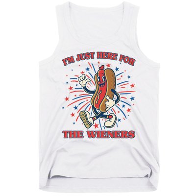 Funny 4th Of July Im Just Here For The Wieners Retro Cartoon Hotdog Tank Top