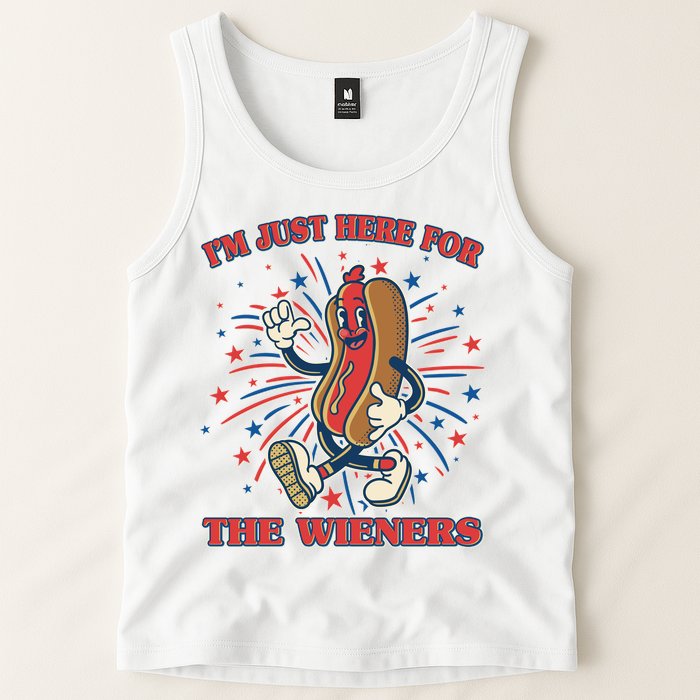 Funny 4th Of July Im Just Here For The Wieners Retro Cartoon Hotdog Tank Top