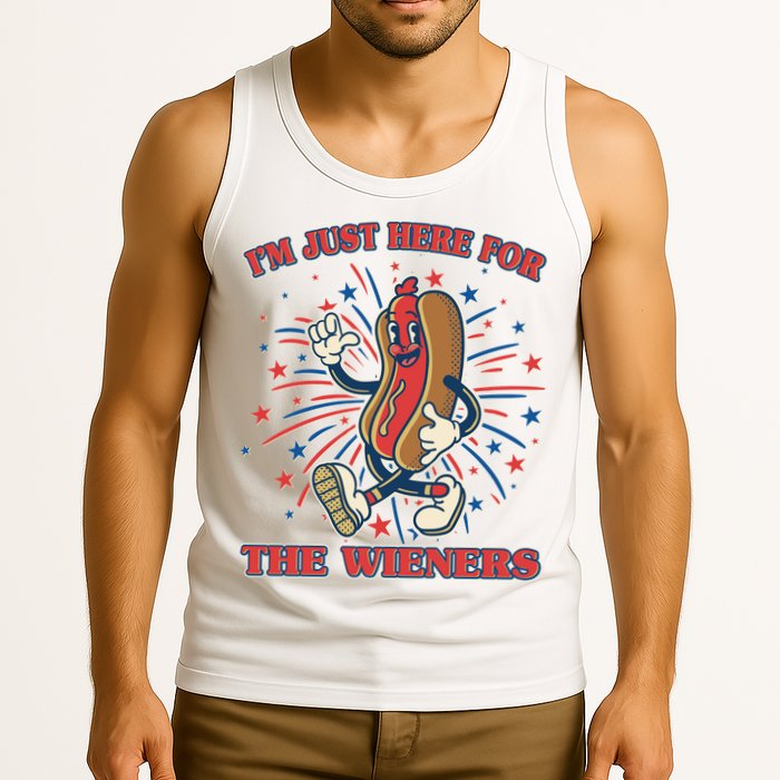 Funny 4th Of July Im Just Here For The Wieners Retro Cartoon Hotdog Tank Top