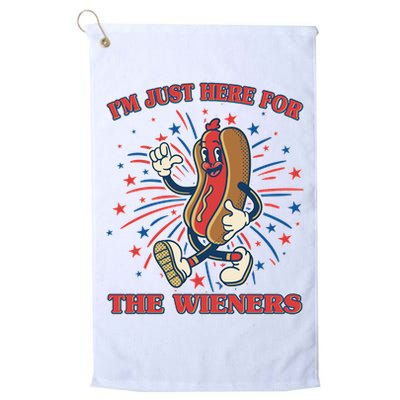 Funny 4th Of July Im Just Here For The Wieners Retro Cartoon Hotdog Golf Towel