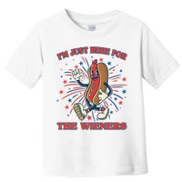 Funny 4th Of July Im Just Here For The Wieners Retro Cartoon Hotdog Toddler T-Shirt