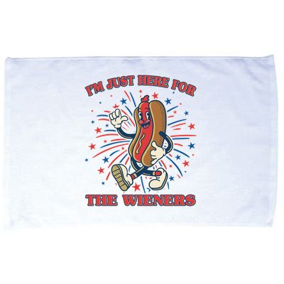 Funny 4th Of July Im Just Here For The Wieners Retro Cartoon Hotdog Microfiber Hand Towel