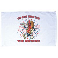 Funny 4th Of July Im Just Here For The Wieners Retro Cartoon Hotdog Microfiber Hand Towel
