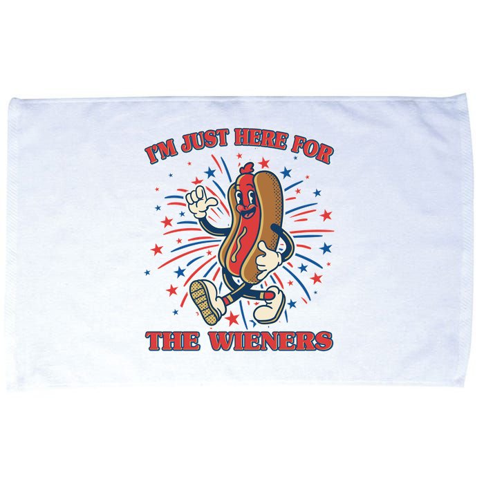 Funny 4th Of July Im Just Here For The Wieners Retro Cartoon Hotdog Microfiber Hand Towel