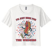 Funny 4th Of July Im Just Here For The Wieners Retro Cartoon Hotdog Crop Top