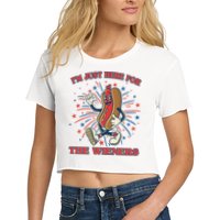 Funny 4th Of July Im Just Here For The Wieners Retro Cartoon Hotdog Crop Top