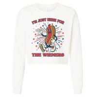Funny 4th Of July Im Just Here For The Wieners Retro Cartoon Hotdog Cropped Pullover Crew