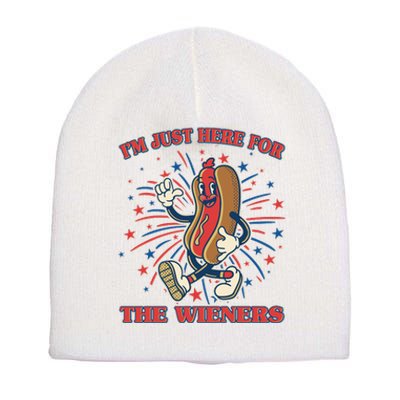 Funny 4th Of July Im Just Here For The Wieners Retro Cartoon Hotdog Short Acrylic Beanie