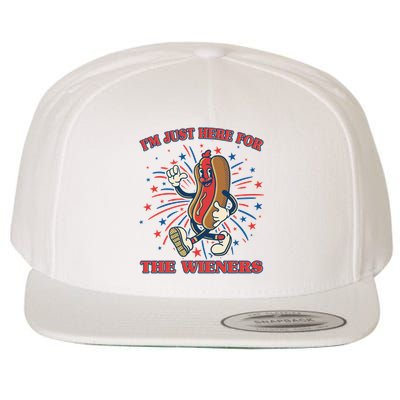 Funny 4th Of July Im Just Here For The Wieners Retro Cartoon Hotdog Wool Snapback Cap