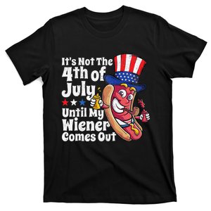 Funny 4th of July Hot Dog Wiener Comes Out Adult Humor Gift T-Shirt