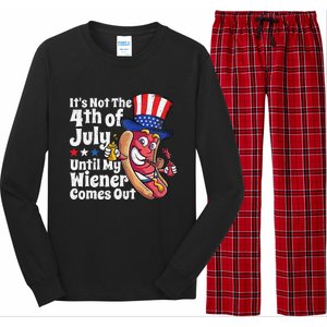 Funny 4th of July Hot Dog Wiener Comes Out Adult Humor Gift Long Sleeve Pajama Set