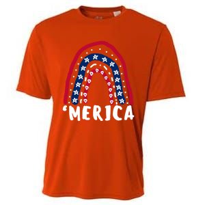 Fun 4th Of July Patriotic Merica Flag Rainbow Hand Drawing Gift Cooling Performance Crew T-Shirt