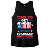 Funny 4th Of July Time To Get Star Spangled Hammered Ladies PosiCharge Tri-Blend Wicking Tank