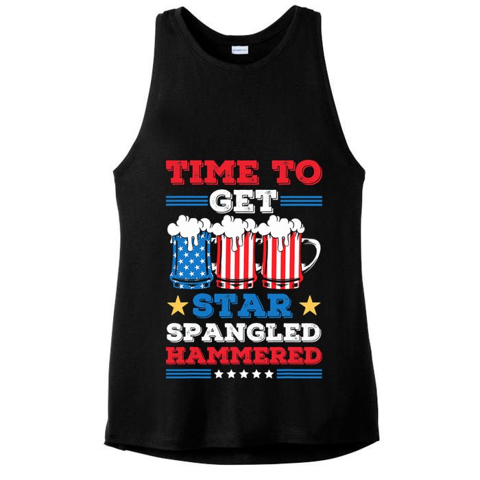Funny 4th Of July Time To Get Star Spangled Hammered Ladies PosiCharge Tri-Blend Wicking Tank