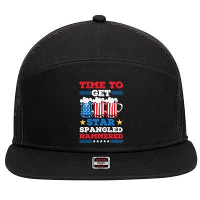 Funny 4th Of July Time To Get Star Spangled Hammered 7 Panel Mesh Trucker Snapback Hat