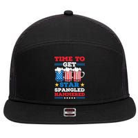 Funny 4th Of July Time To Get Star Spangled Hammered 7 Panel Mesh Trucker Snapback Hat