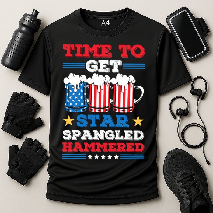Funny 4th Of July Time To Get Star Spangled Hammered Performance Shirt